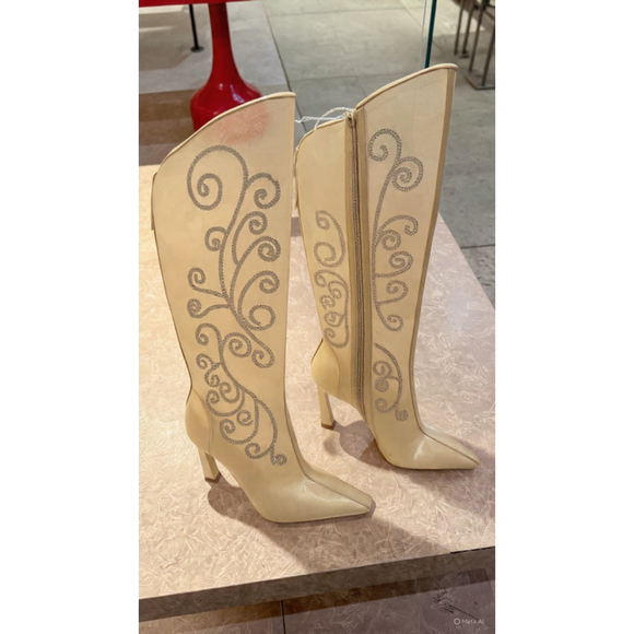 Gianni Bini Women's Heeled Boots | Size 8 
Beige with Silver Rhinestones - Picture 10 of 11